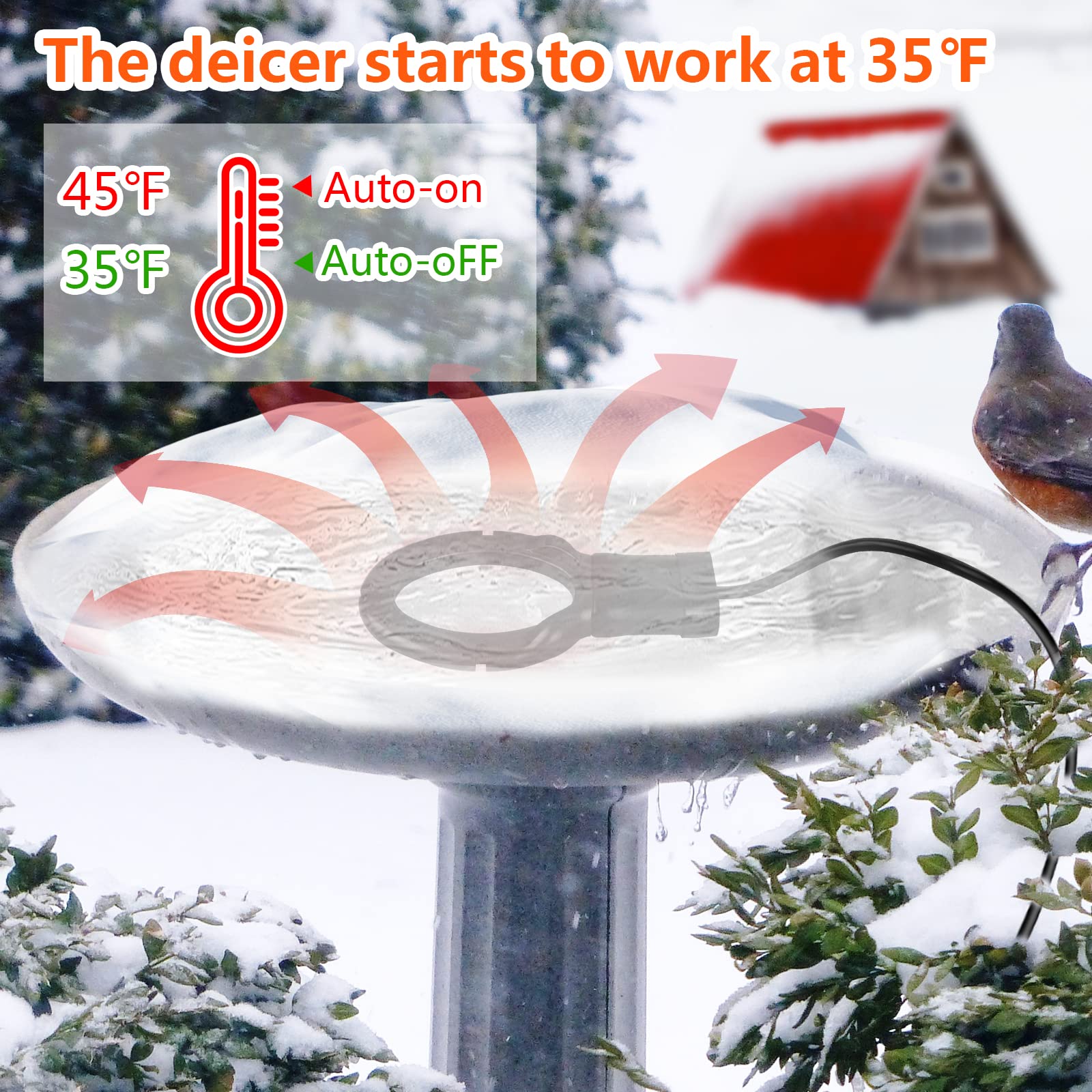 GUOJINJISM 250 Watt De-icer Birdbath Heater Submersible Aluminum Base for Livestock, Poulty, Animal, Tank, Buckets, Basins, Birdbaths, Barrels Waterproof Water Through Deicer with 9.84 Foot Cord