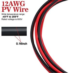 12 Gauge Solar Wire - 10Ft 12AWG Wire Tinned Copper Tray Cable with Accessories, Tinned Copper PV Wire UV Resistant Cable for RV Boat Solar Panel Outdoor