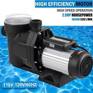 TOPDEEP Pool Pump 2.5 HP Inground, 8800 GPH Self Primming pool pump above ground, 1850W Single Speed Swimming pool pumps with Strainer Basket & 2Pcs Connectors