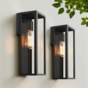 2-pack outdoor wall lanterns, exterior waterproof wall sconce with glass shades, matte black porch lights wall mounted, anti-rust e26 modern wall lighting fixtures for patio garage entryway front door