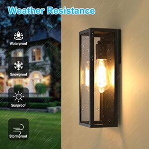 2-Pack Outdoor Wall Lanterns, Exterior Waterproof Wall Sconce with Glass Shades, Matte Black Porch Lights Wall Mounted, Anti-Rust E26 Modern Wall Lighting Fixtures for Patio Garage Entryway Front Door