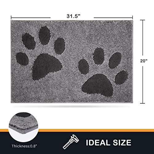 PURRUGS Dirt Trapper Door Mat 20" x 31.5", Non-Skid/Slip Machine Washable Microfiber Entryway Rug, Dog Door Mat, Super Absorbent Welcome Mat for Muddy Wet Shoes and Paws, Grey