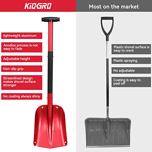 KioGro 32-inch Snow Shovel - 3 Piece Aluminum Folding Shovels Snow Removal for Car Driveway with Ice Scraper and Portable Bag (Snow Shovel-Portable Design)