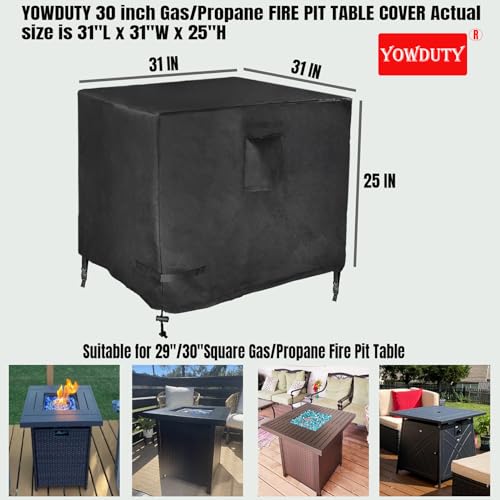 YOWDUTY Propane Fire Pit Cover Square 30 Inch, Waterproof Heavy Duty 600D Gas Fire Pit Table Cover 30 x 30 x 25 Inch, Fit 28-30 Inch Firepit Table, All-weather Protection For Patio Fire Table