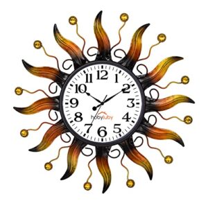 hobyluby 13'' sun outdoor clock, metal outdoor wall clock silent non-ticking for patio, kitchen, living room
