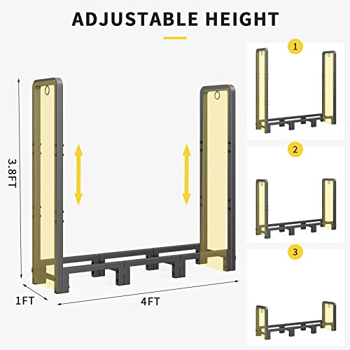 HYTXEN 4ft Firewood Rack Outdoor Indoor for Wood Storage, Upgraded Adjustable Firewood Rack, Heavy Duty Logs Stand Stacker Holder for Fireplace, Firewood Log Rack Stand Stacker for Porch Patio