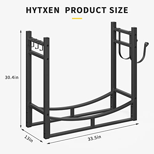 HYTXEN Firewood Rack Fireplace Tools Rack Indoor Fire Wood Racks Outdoor Firewood Rack Heavy Duty Firewood Holder,Fireplace Tools Set,Fireplace w/Kindling Holder,Shovel,Poker,Tongs,Broom