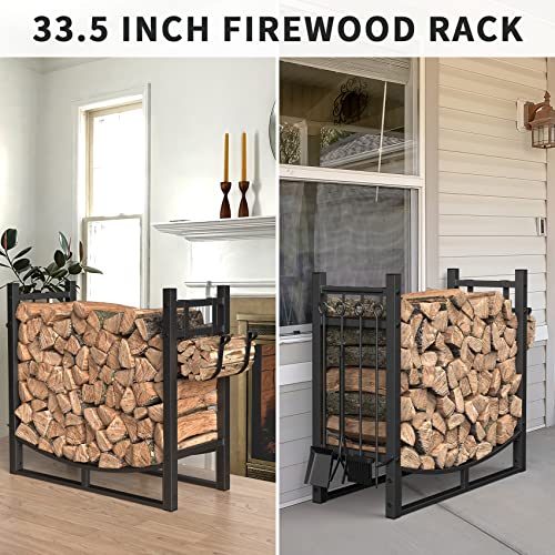 HYTXEN Firewood Rack Fireplace Tools Rack Indoor Fire Wood Racks Outdoor Firewood Rack Heavy Duty Firewood Holder,Fireplace Tools Set,Fireplace w/Kindling Holder,Shovel,Poker,Tongs,Broom