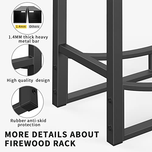 HYTXEN Firewood Rack Fireplace Tools Rack Indoor Fire Wood Racks Outdoor Firewood Rack Heavy Duty Firewood Holder,Fireplace Tools Set,Fireplace w/Kindling Holder,Shovel,Poker,Tongs,Broom