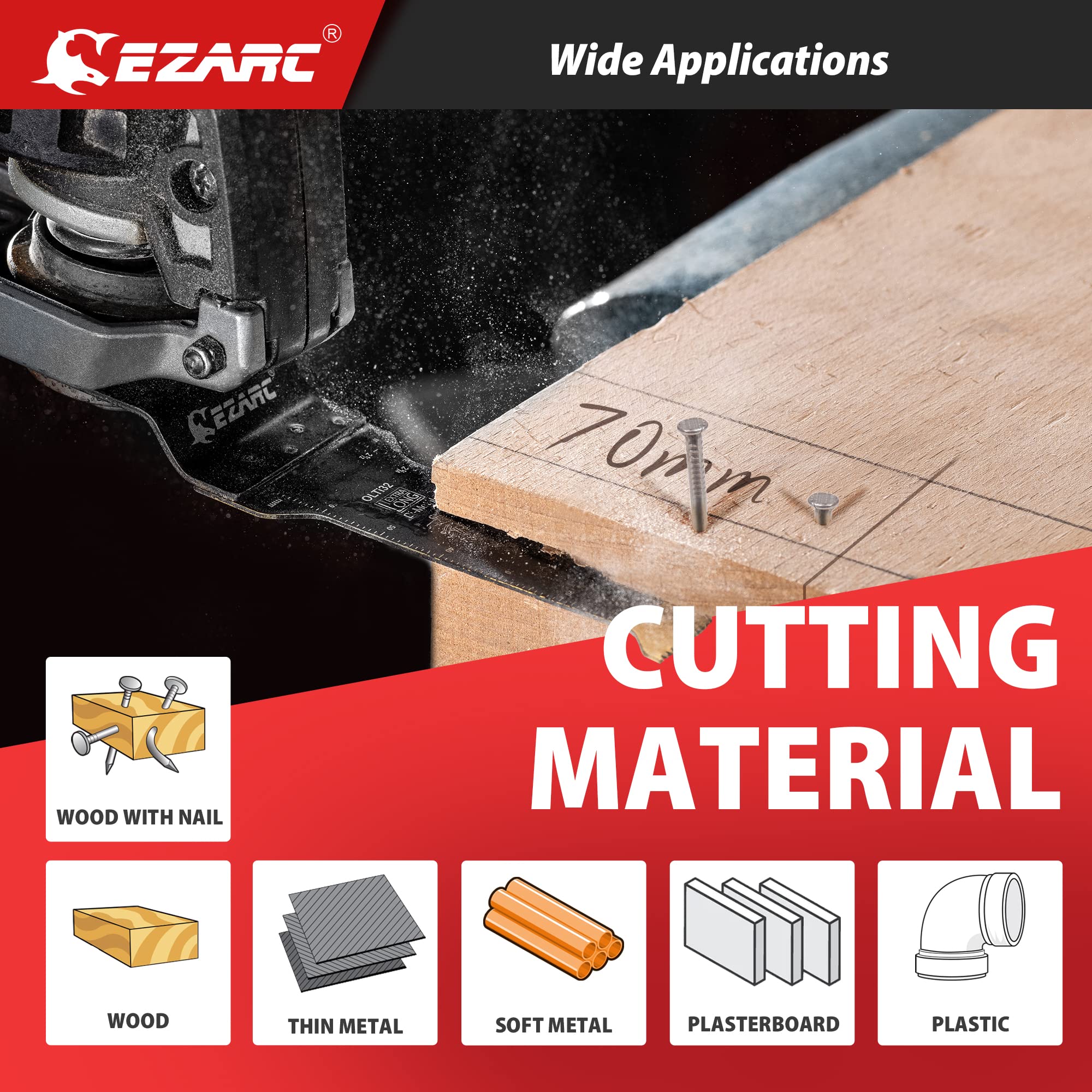 EZARC Titanium Oscillating Saw Blades, Extra-Long Oscillating Multitool Blades for Metal, Wood Nails, Screws Cutting, Plastic, 3 Pack