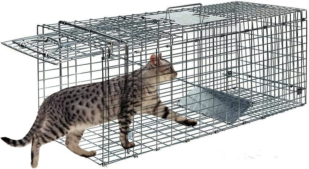 Live Animal Trap Cage Humane Cat Trap Rabbit Trap Humane Mouse Trap Live Traps for Raccoons Small Animal Trap Squirrel Traps Outdoor Groundhog Trap, 24'' Steel Humane Release Rodent Cage