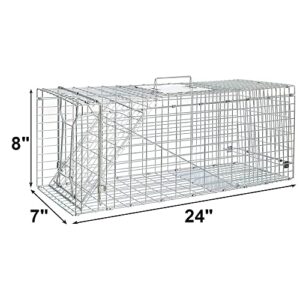 Live Animal Trap Cage Humane Cat Trap Rabbit Trap Humane Mouse Trap Live Traps for Raccoons Small Animal Trap Squirrel Traps Outdoor Groundhog Trap, 24'' Steel Humane Release Rodent Cage