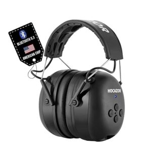 hocazor hz07 upgrade bluetooth 5.3 hearing protection - nrr 25db noise cancelling earmuffs 40 hours+ playing time with 1500mah rechargeable battery for mowing, workshops, black