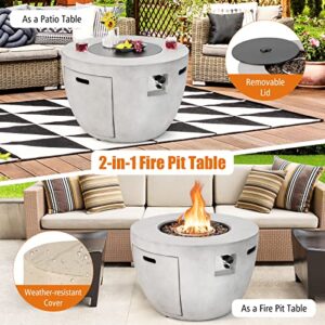 Giantex Firepit Table for Outside - 36" Round Propane Fire Pit, 50,000 BTU Outdoor Gas Fire Tables w/Lava Rocks, Stainless Steel Burner, Water-Proof Cover, Stone Fire Pit Table for Patio Garden