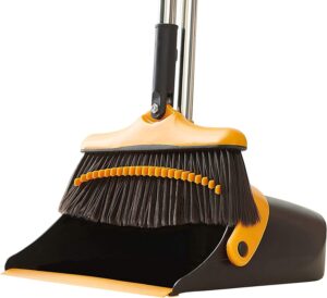 broom and dustpan set with long handle - kitchen brooms and stand up dust pan magic combo set for home - lobby broom with rotation head and standing dustpan for floor cleaning