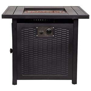 Flash Furniture Olympia 50,000 BTU Outdoor Propane Gas Fire Pit Table - Black Stainless Steel Tabletop and Steel Wicker Detail Base - 28" Square - Included Lava Rocks