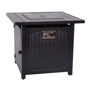 Flash Furniture Olympia 50,000 BTU Outdoor Propane Gas Fire Pit Table - Black Stainless Steel Tabletop and Steel Wicker Detail Base - 28" Square - Included Lava Rocks