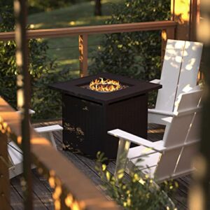 Flash Furniture Olympia 50,000 BTU Outdoor Propane Gas Fire Pit Table - Black Stainless Steel Tabletop and Steel Wicker Detail Base - 28" Square - Included Lava Rocks