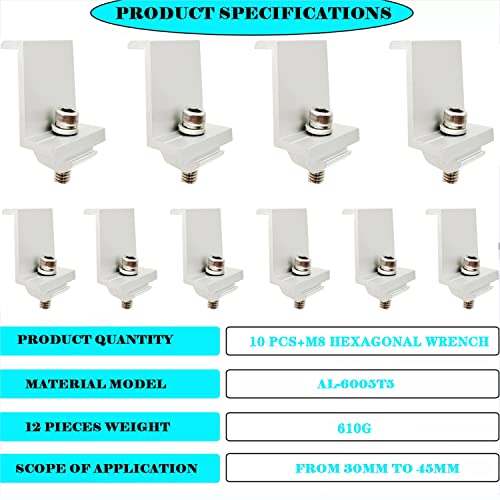 Solar End Clamp,Solar Panel Mounting Brackets,Adjustable PV Photovoltaic Mounting Clamp Bracket for RVs,Boats,Roofs,Walls and Other Off-Ground Roof Installations (40*40mm)