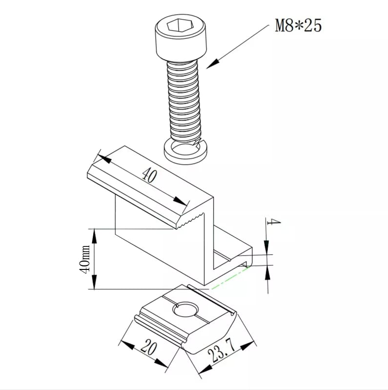 Solar End Clamp,Solar Panel Mounting Brackets,Adjustable PV Photovoltaic Mounting Clamp Bracket for RVs,Boats,Roofs,Walls and Other Off-Ground Roof Installations (40*40mm)