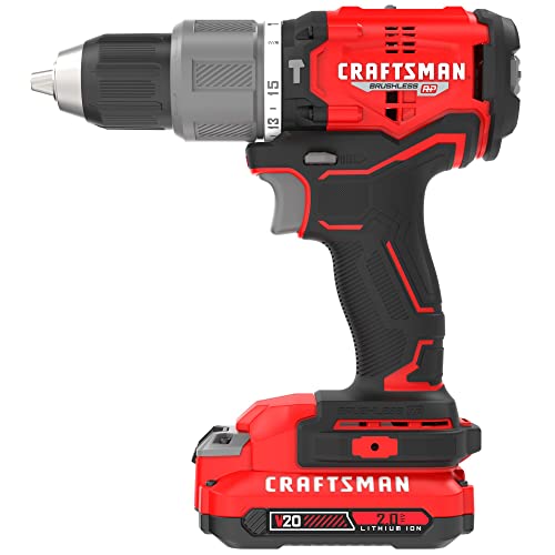 CRAFTSMAN V20 Cordless Hammer Drill Kit, 1/2 inch, 2 Batteries and Charger Included (CMCD732D2)