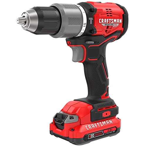 CRAFTSMAN V20 Cordless Hammer Drill Kit, 1/2 inch, 2 Batteries and Charger Included (CMCD732D2)