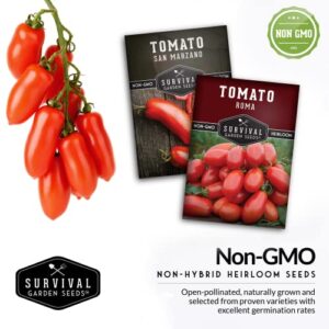 Survival Garden Seeds Paste Tomato Collection - Roma and San Marzano Tomato Seeds for Planting in The Garden - Non-GMO Heirloom Varieties