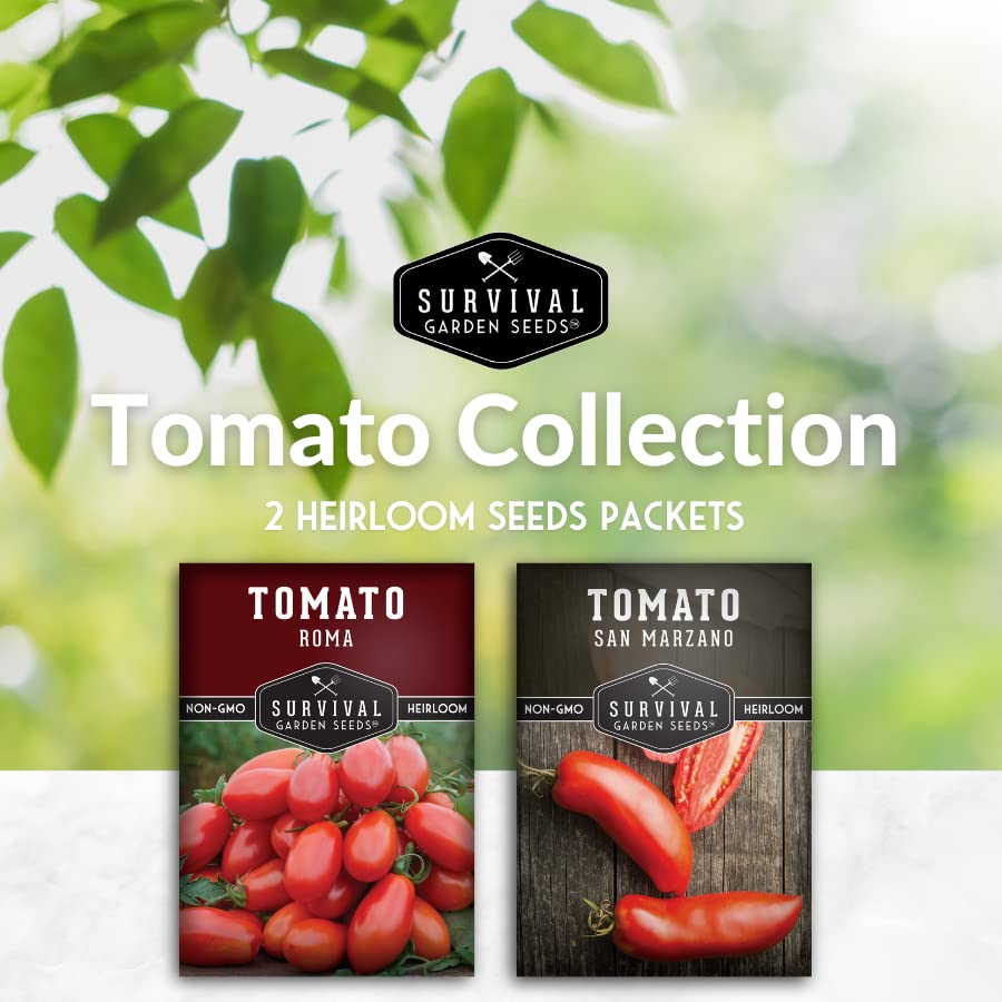 Survival Garden Seeds Paste Tomato Collection - Roma and San Marzano Tomato Seeds for Planting in The Garden - Non-GMO Heirloom Varieties