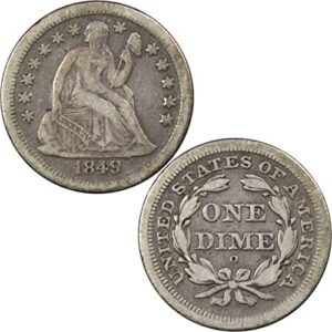 1849 o seated liberty dime vf very fine 90% silver 10c sku:i911