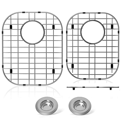 2Pack Sink Protector Grid 13"x16"and 11.2"x14.5", 304 Stainless Steel Sink Protectors for Kitchen Sink, Rust Resistant Metal Kitchen Sink Grid with 2Pack Sink Strainers (Rear Drain/4Pack)