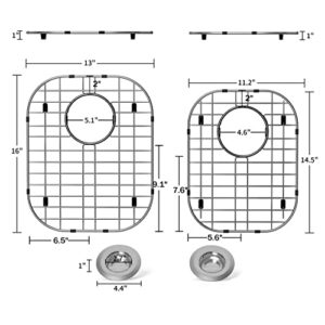 2Pack Sink Protector Grid 13"x16"and 11.2"x14.5", 304 Stainless Steel Sink Protectors for Kitchen Sink, Rust Resistant Metal Kitchen Sink Grid with 2Pack Sink Strainers (Rear Drain/4Pack)