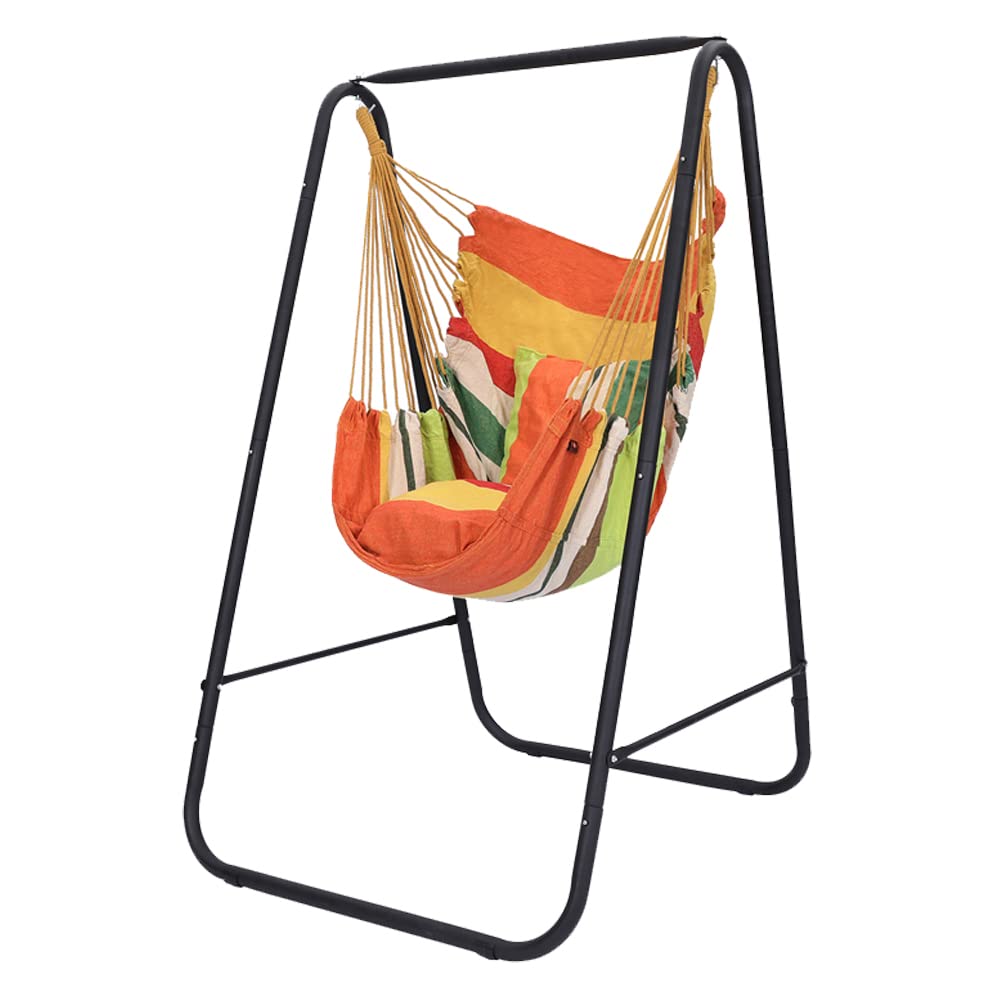 Hammock Chair with Stand,Hammock Chair Stand with Swing Chair Included,Heavy-Duty Hammock with Stand Included, Max 450 Lbs Swing Stand for Indoor Outdoor Patio Yard(Orange) Patented