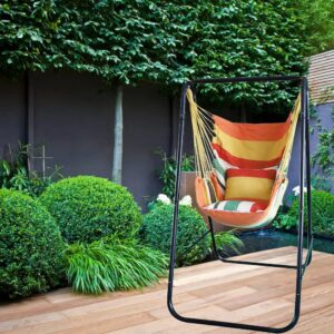 Hammock Chair with Stand,Hammock Chair Stand with Swing Chair Included,Heavy-Duty Hammock with Stand Included, Max 450 Lbs Swing Stand for Indoor Outdoor Patio Yard(Orange) Patented