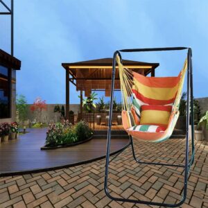 Hammock Chair with Stand,Hammock Chair Stand with Swing Chair Included,Heavy-Duty Hammock with Stand Included, Max 450 Lbs Swing Stand for Indoor Outdoor Patio Yard(Orange) Patented