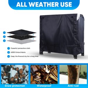 NEVERLAND Firewood Rack Cover 4ft Waterproof Outdoor Heavy Duty for Firewood Log Rack Fireplace Holder Storage Covers Black