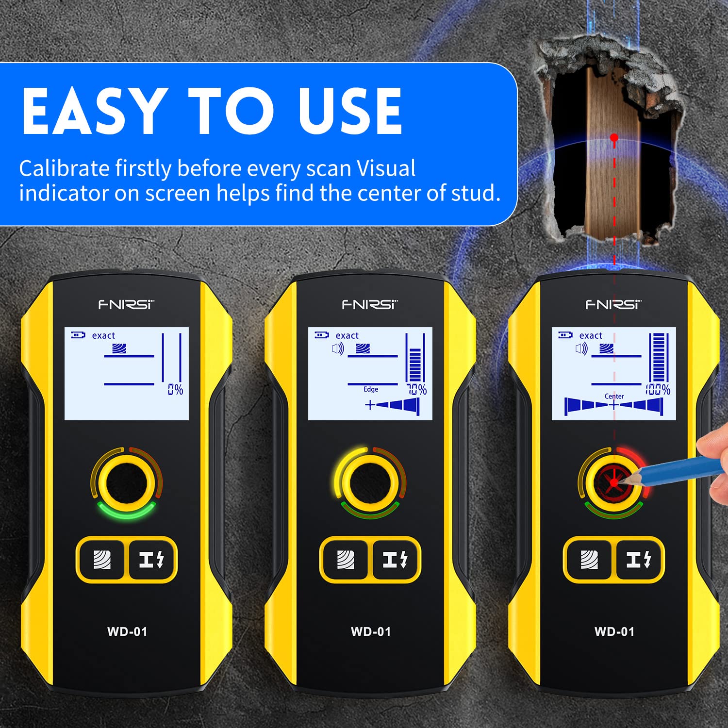 FNIRSI Stud Finder Wall Scanner - 6 in 1 Electronic Wall Wood Metal Stud Finder, Wall Detector with Updated Positioning Hole for Center and Edge of Wood AC Wire Metal Studs Joist Pipe