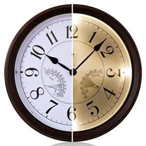 lomanda 14 inch indoor outdoor clock, large waterproof wall clock with thermometer hygrometer, illuminated by sound controlling, decor for home, kitchen, pool, patio