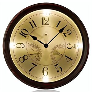 LOMANDA 14 Inch Indoor Outdoor Clock, Large Waterproof Wall Clock with Thermometer Hygrometer, Illuminated by Sound Controlling, Decor for Home, Kitchen, Pool, Patio