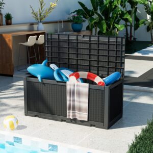 PayLessHere 100 Gallons Deck Box Multifunctional Storage Box Waterproof Outdoor Storage Pool Storage Box Bench with keyhole for Indoor/Outdoor Garden Pool Patio Storage