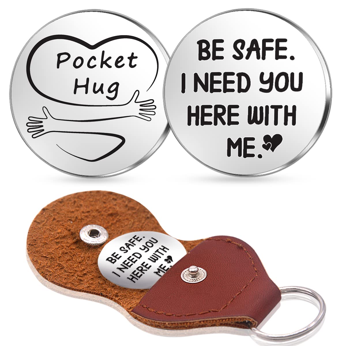 z-crange Be Safe I Need You Here With Me Pocket Hug Token Gift, Long Distance Relationship Keepsake Stainless Steel Double Sided, Valentines day Pocket Hug Token Gift for Boyfriend Husband Dad