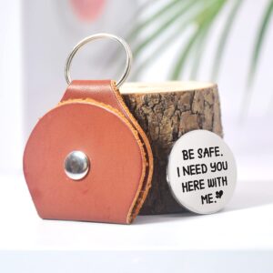 z-crange Be Safe I Need You Here With Me Pocket Hug Token Gift, Long Distance Relationship Keepsake Stainless Steel Double Sided, Valentines day Pocket Hug Token Gift for Boyfriend Husband Dad