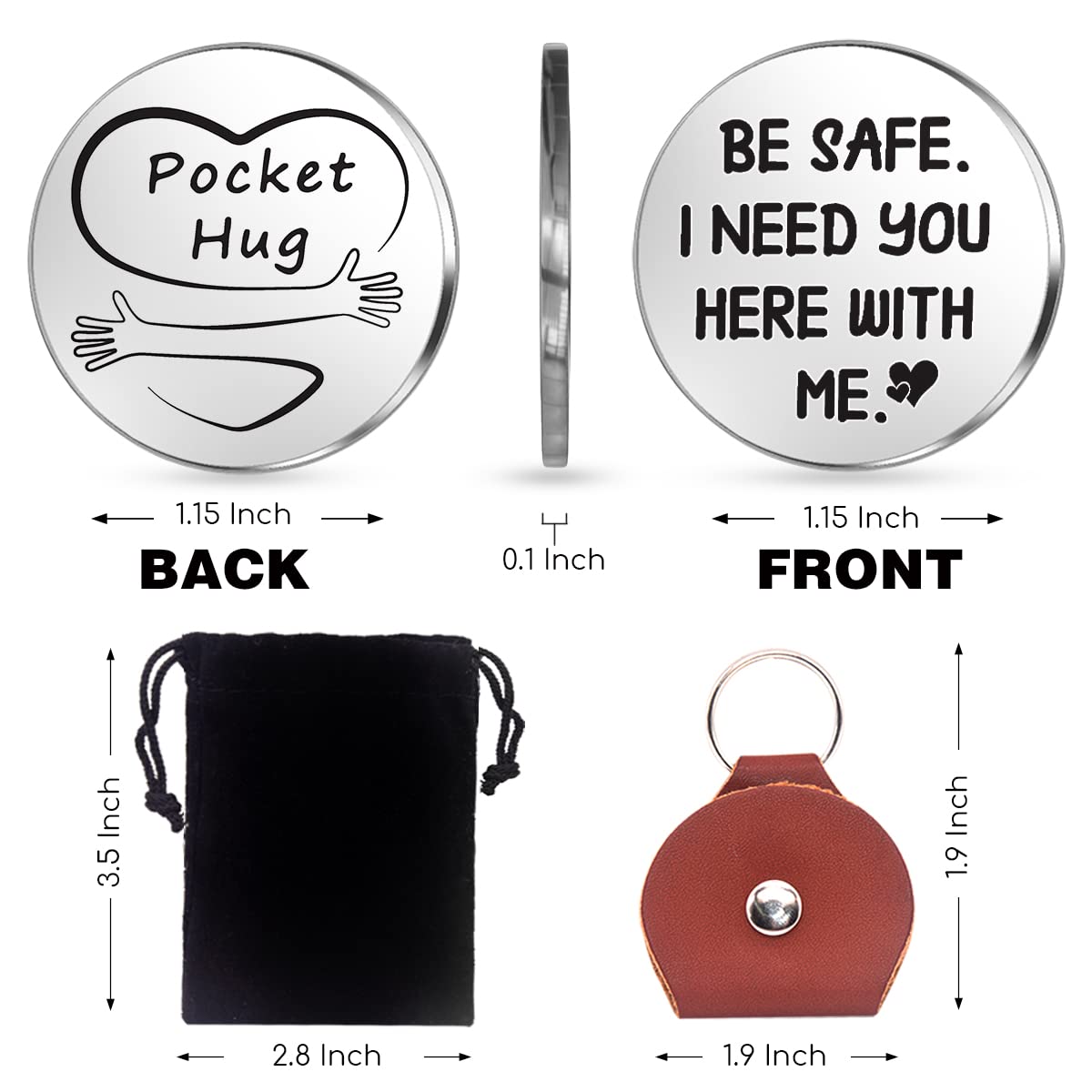 z-crange Be Safe I Need You Here With Me Pocket Hug Token Gift, Long Distance Relationship Keepsake Stainless Steel Double Sided, Valentines day Pocket Hug Token Gift for Boyfriend Husband Dad