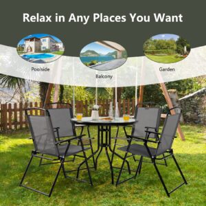 Tangkula 6 Piece Folding Patio Dining Set, Outdoor Table Chair Set for 4, 31.5” Round Table & 4 Folding Chairs, Patio Tiltable Umbrella Included, Indoor Outdoor Table Chair Set for Poolside, Balcony