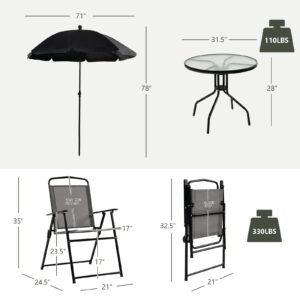 Tangkula 6 Piece Folding Patio Dining Set, Outdoor Table Chair Set for 4, 31.5” Round Table & 4 Folding Chairs, Patio Tiltable Umbrella Included, Indoor Outdoor Table Chair Set for Poolside, Balcony