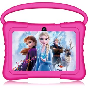 kids tablet, 7 inch tablet for kids 3gb ram 32gb rom android 11 toddler tablet with bluetooth, wifi, gms, parental control, hd dual camera, shockproof case, google play, netflix, youtube(pink)