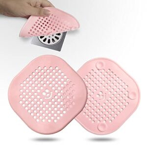 2 pack drain hair catcher durable silicone drain protector bathroom accessories hair stopper drain cover for shower kitchen bathroom tub pink