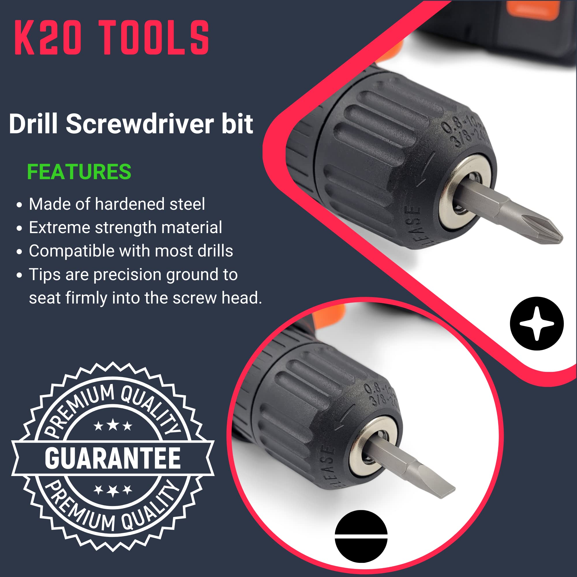 1/4 Hex Screwdriver Bit Set for Drill - Double Ended Driver for Phillips and Slotted Screw (3-Pack) (2 Inches (Short))