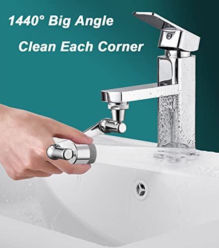 New Generation 1440° Universal Rotating Faucet Extender Aerator, Big Angle Robotic Arm Water Swivel Sprayer with 2 Water Outlet Modes for Face Washing Gargle Eyewash Kitchen Bathroom Sink