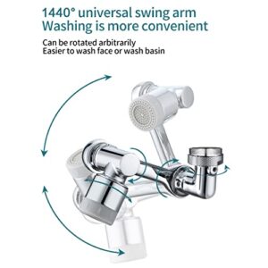 New Generation 1440° Universal Rotating Faucet Extender Aerator, Big Angle Robotic Arm Water Swivel Sprayer with 2 Water Outlet Modes for Face Washing Gargle Eyewash Kitchen Bathroom Sink