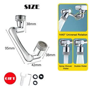 New Generation 1440° Universal Rotating Faucet Extender Aerator, Big Angle Robotic Arm Water Swivel Sprayer with 2 Water Outlet Modes for Face Washing Gargle Eyewash Kitchen Bathroom Sink